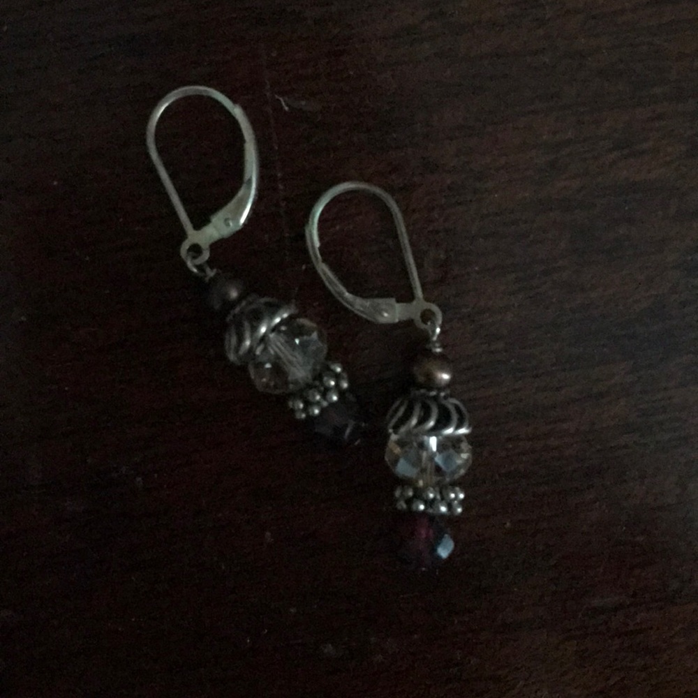 Silver and brown/champagne earrings